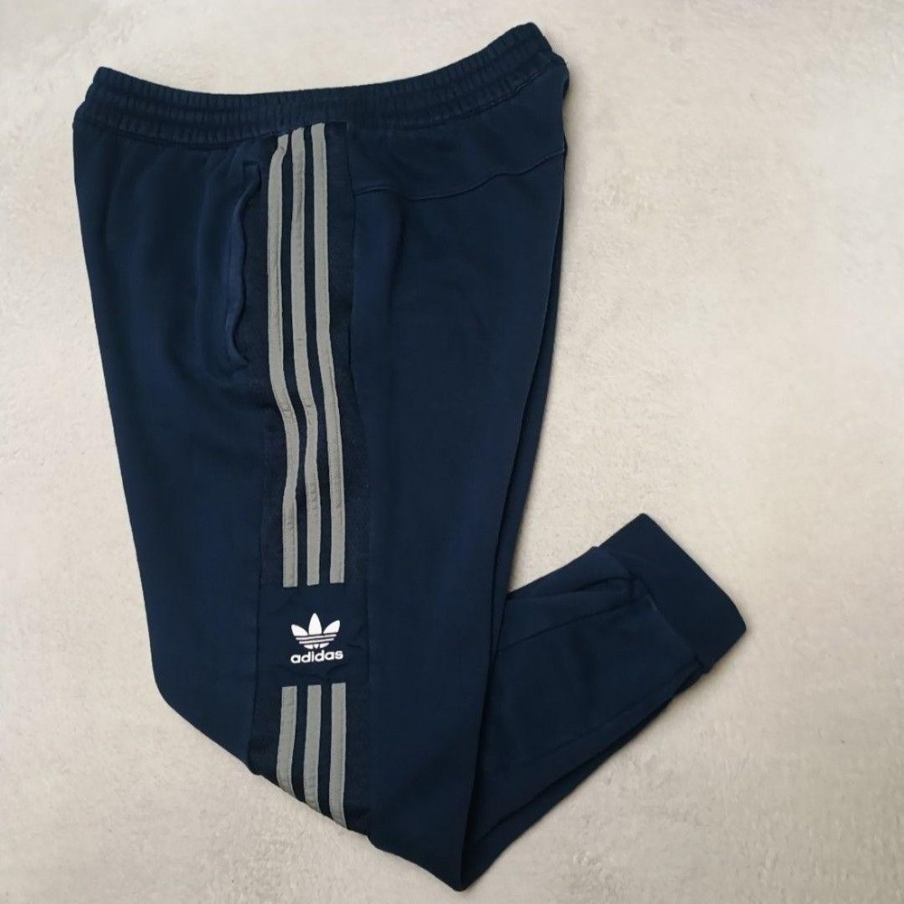 Adidas Track Pants Mens L Blue Originals Slim Tapered Side Stripe Gym Zip Soccer